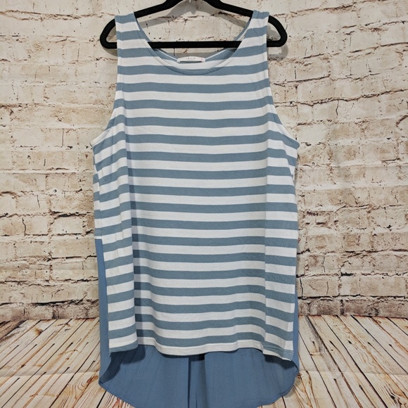 Classic Blue Striped Mixed Media Sleeveless Top - Picture 6 of 8